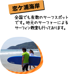 恋ケ浦海岸 サーフスポットでもあり、SUP体験の他にもサーフィン教室も行っております。